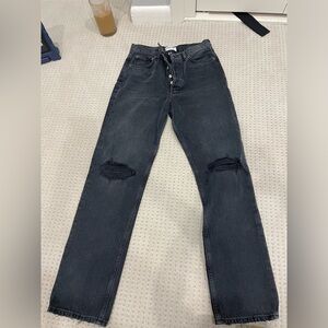 Agolde 90s Crop Black Slim Distressed High-Waisted Jeans